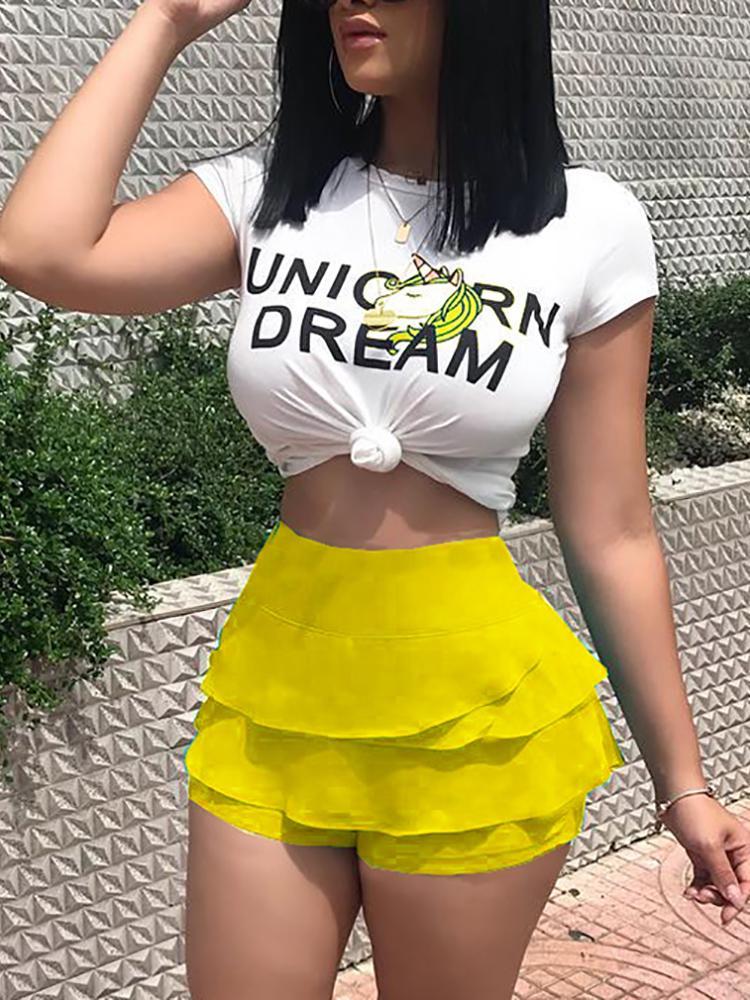 Short Sleeve Crop Tee With Ruffle Shorts Sets - DadHats2ow6ix