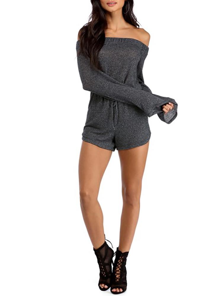 Glittering Off Shoulder Drawstring Waist Romper - DadHats2ow6ix