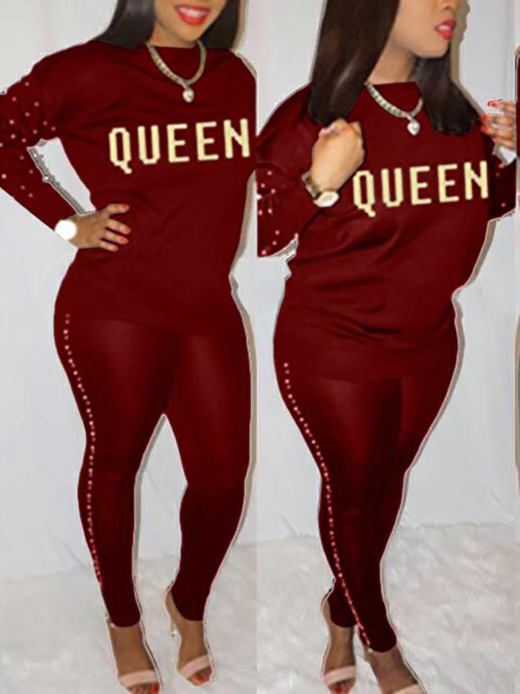 Skinny Beading Side Letter Print Pantsuits - DadHats2ow6ix