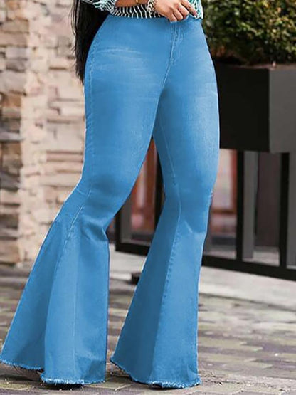 Stretch Exaggerate Fringes Hem Flared Jeans - DadHats2ow6ix
