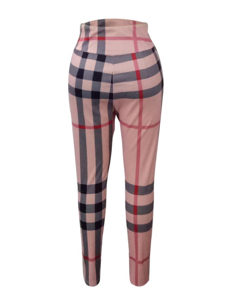 Woman Plaid High Waist Slinky Pencil Pants - DadHats2ow6ix