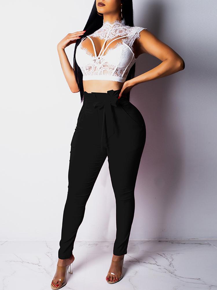 High Waist Belted Pencil Pants - DadHats2ow6ix