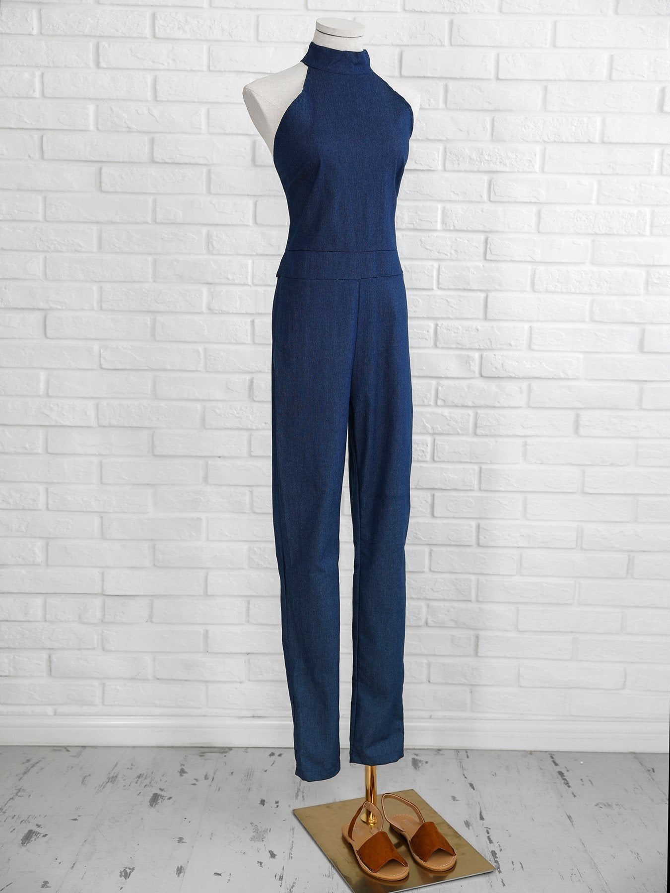 Halter Sleeveless Zipper Back Petite Jumpsuit - DadHats2ow6ix