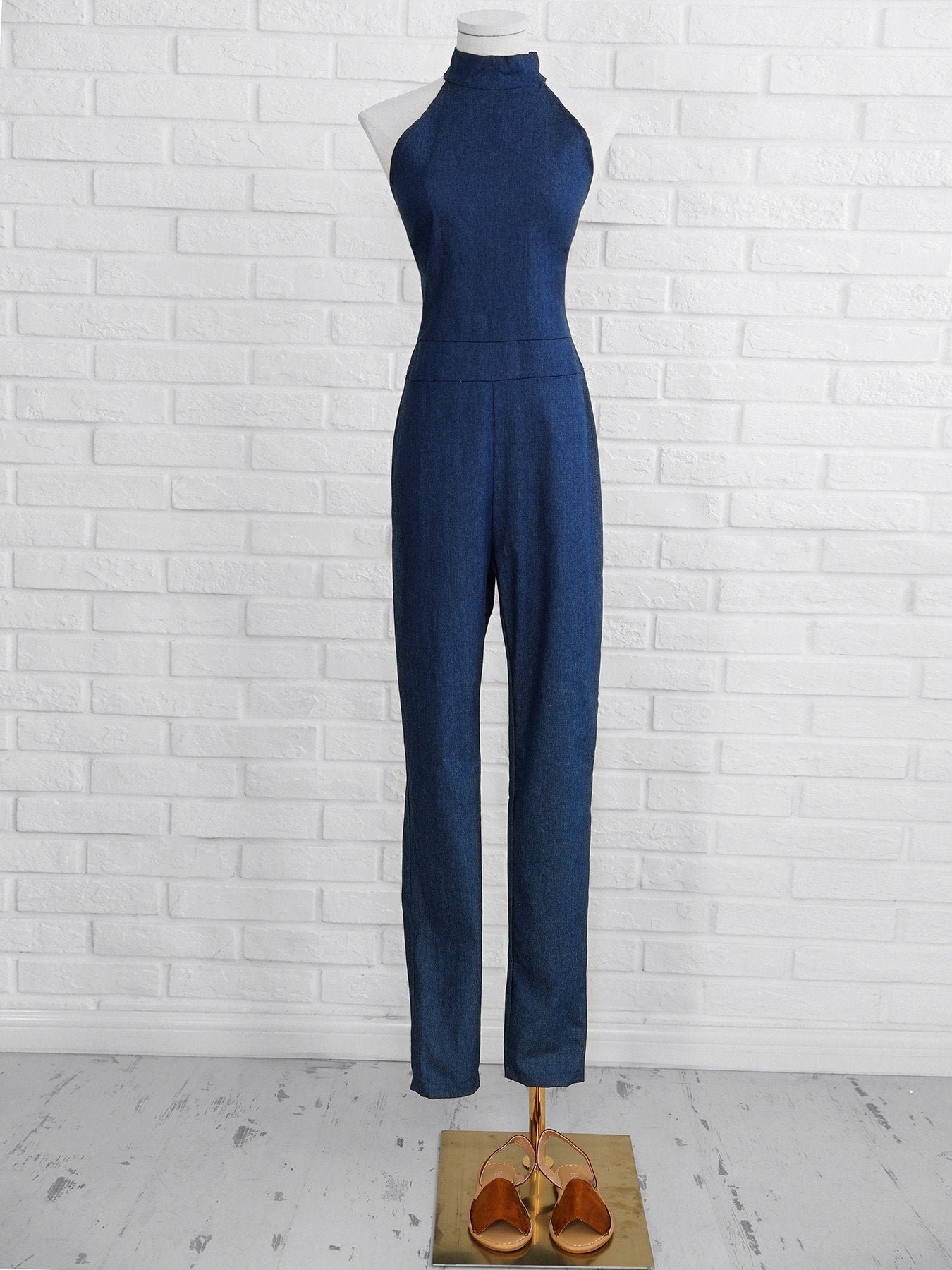 Halter Sleeveless Zipper Back Petite Jumpsuit - DadHats2ow6ix