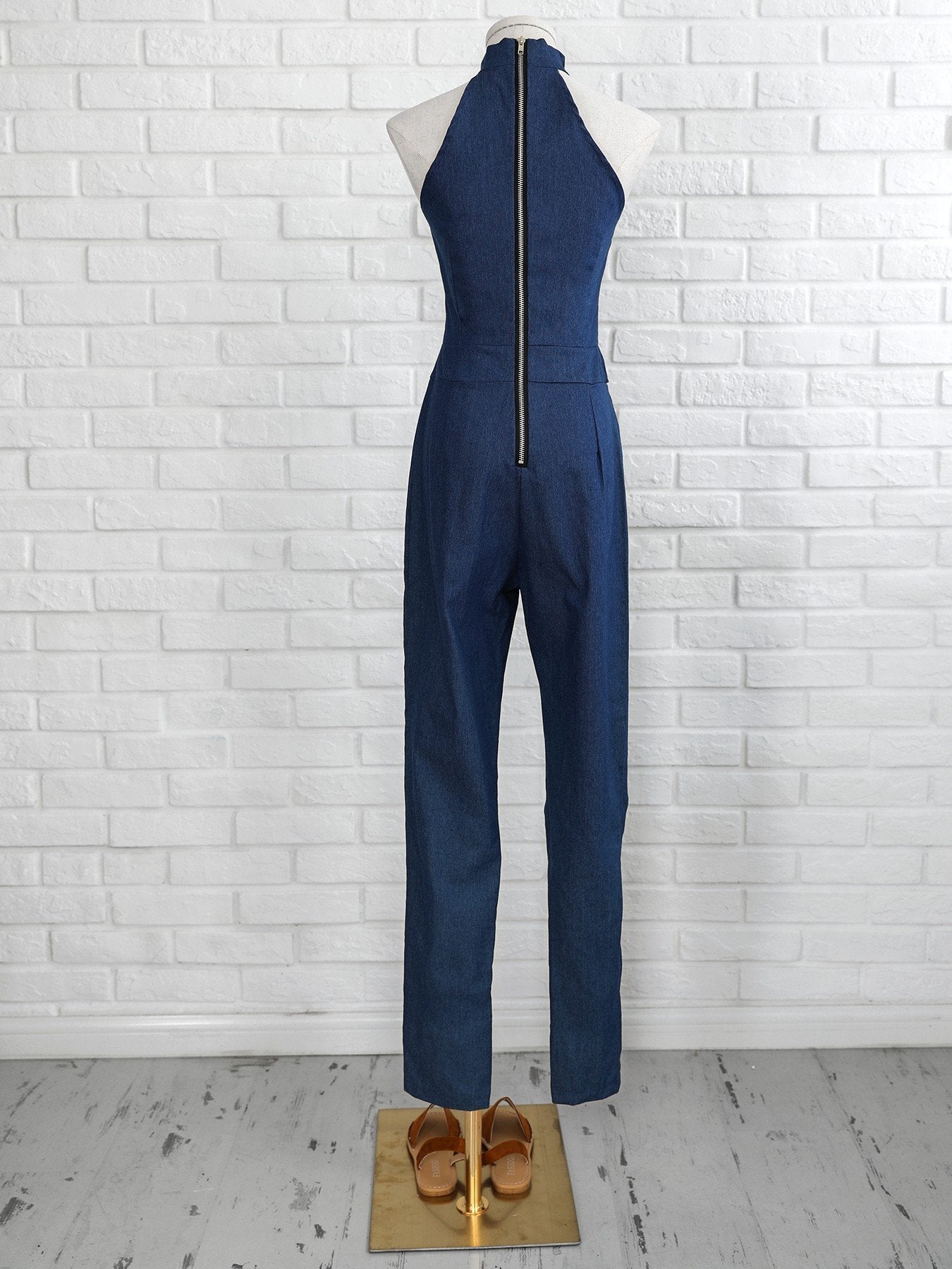 Halter Sleeveless Zipper Back Petite Jumpsuit - DadHats2ow6ix