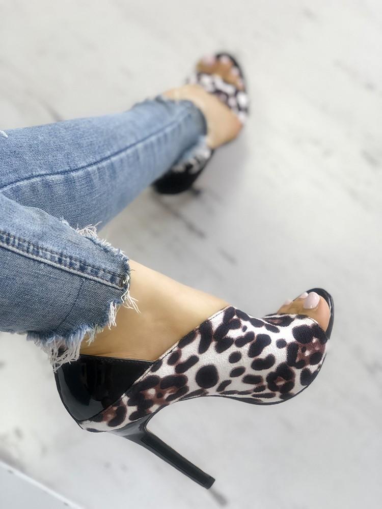 Leopard Suede Patchwork Thin Heeled Sandals - DadHats2ow6ix