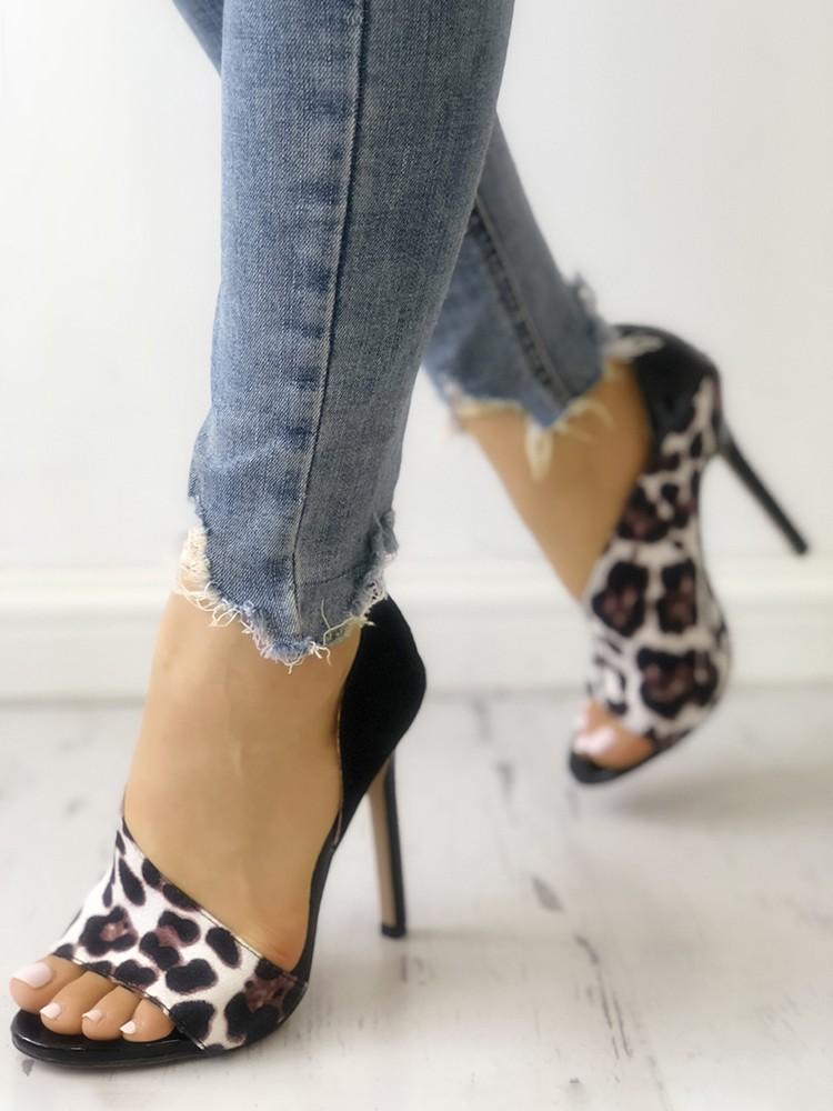 Leopard Suede Patchwork Thin Heeled Sandals - DadHats2ow6ix