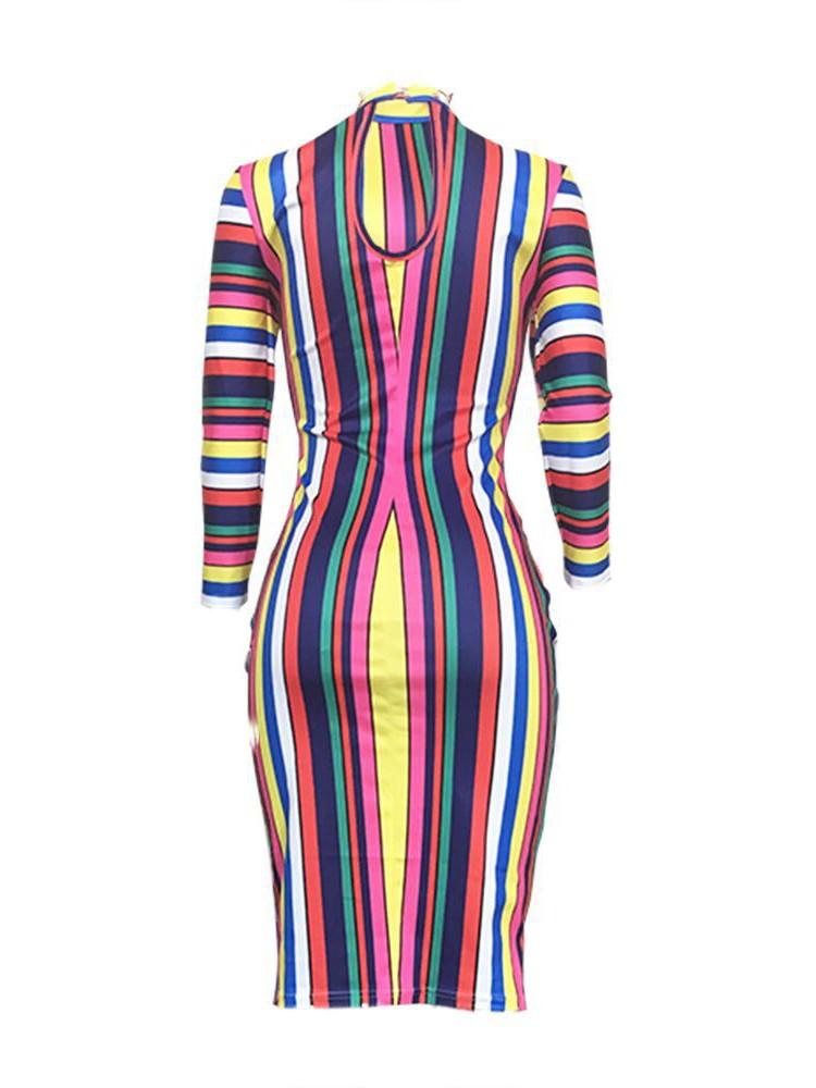 Colorful Stripes Cutout Back Bodycon Dress - DadHats2ow6ix