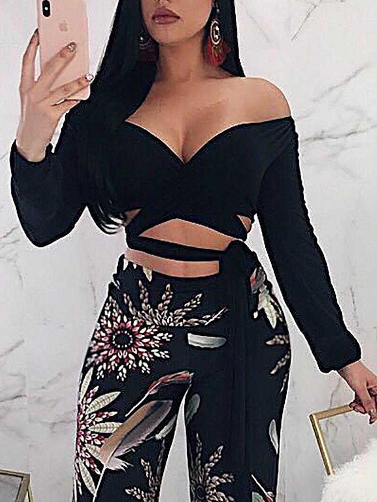 High Waist Leaf Print Wide Leg Pants - DadHats2ow6ix