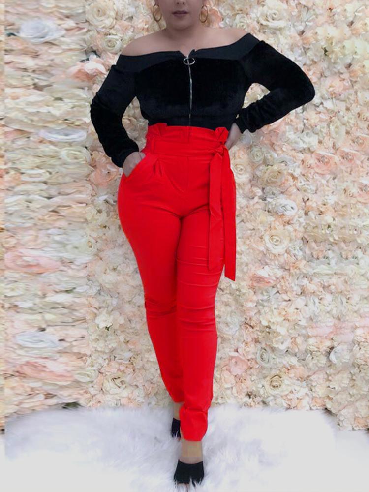 High Waist Belted Pencil Pants - DadHats2ow6ix