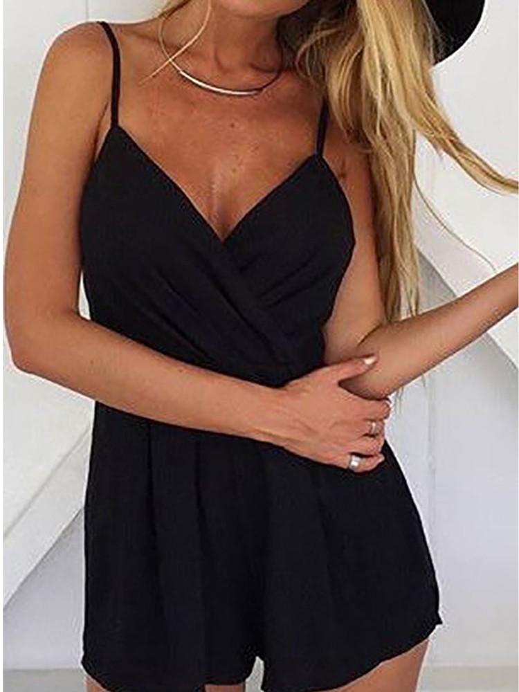 New Women Spaghetti Strap Ruched Casual Romper - DadHats2ow6ix