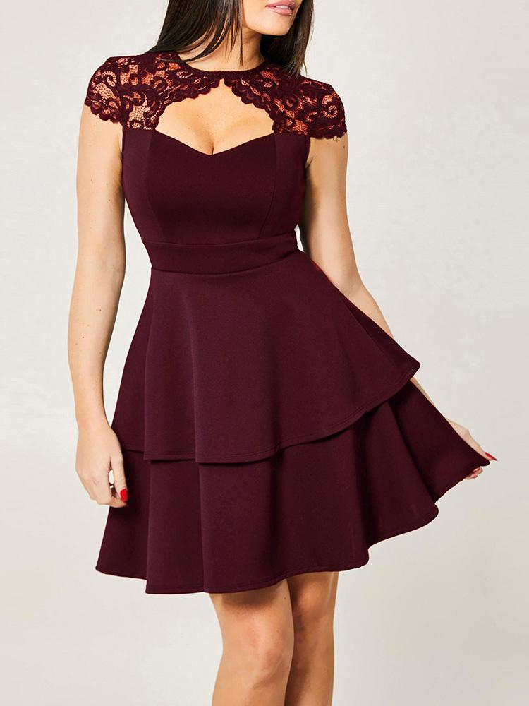 Lace Cut Out Front Layered Ruffles Dress - DadHats2ow6ix