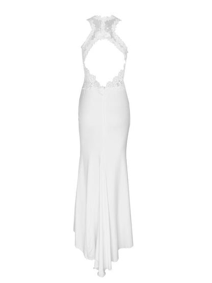 Asymmetric Lace Crochet Open Back Maxi Evening Dress - DadHats2ow6ix