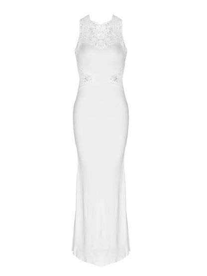 Asymmetric Lace Crochet Open Back Maxi Evening Dress - DadHats2ow6ix