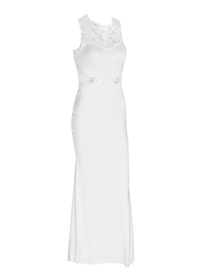 Asymmetric Lace Crochet Open Back Maxi Evening Dress - DadHats2ow6ix