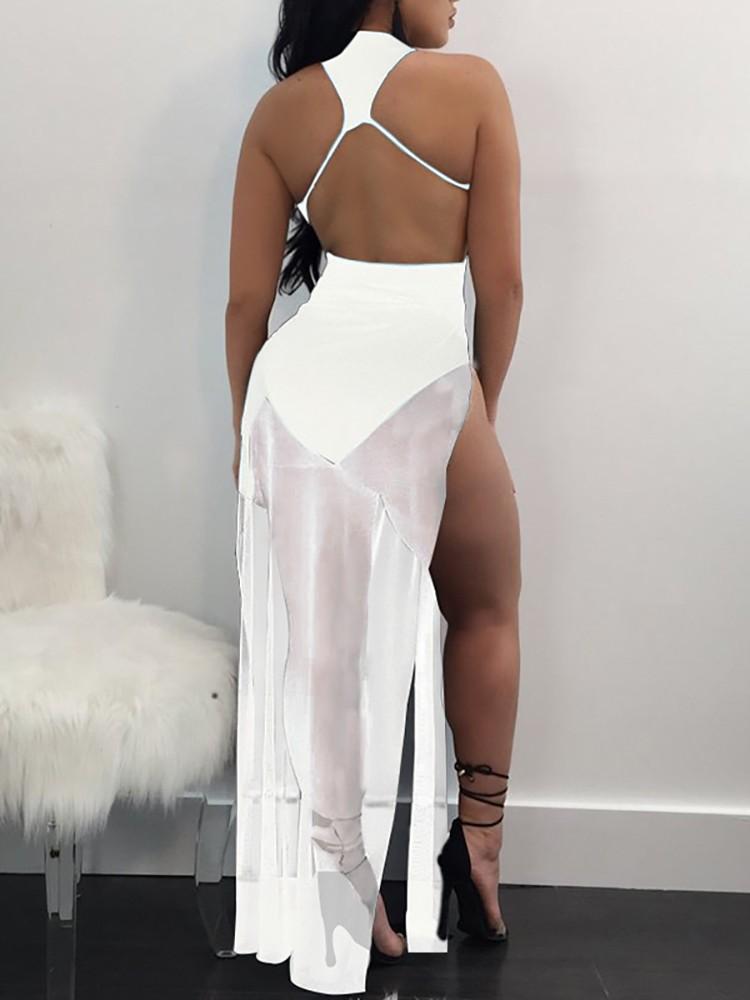 Sexy Backless Side Split Halter Maxi Romper Dress - DadHats2ow6ix