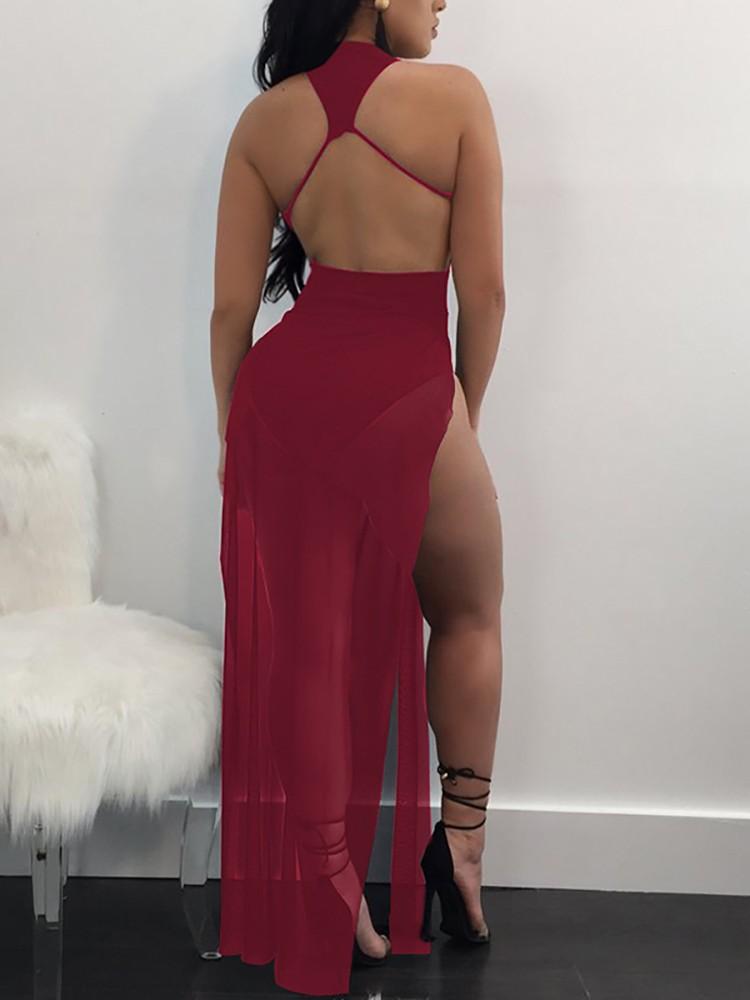 Sexy Backless Side Split Halter Maxi Romper Dress - DadHats2ow6ix