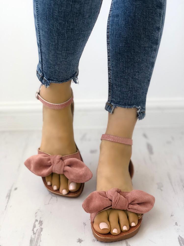 Solid Denim Bow Decorate Sandals - DadHats2ow6ix