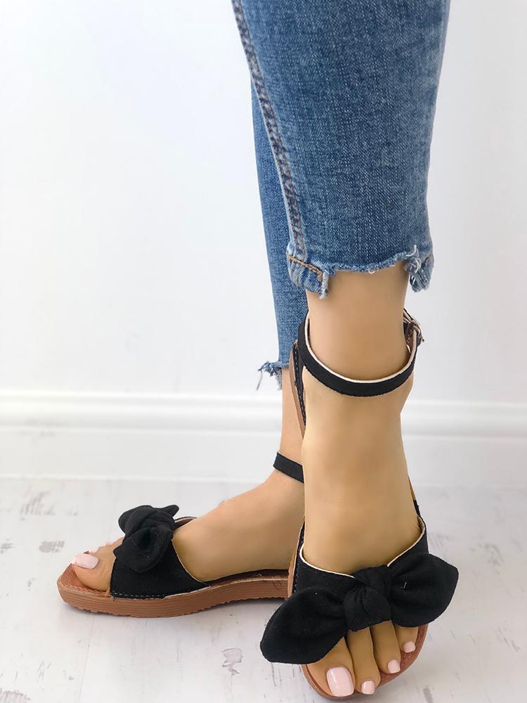 Solid Denim Bow Decorate Sandals - DadHats2ow6ix