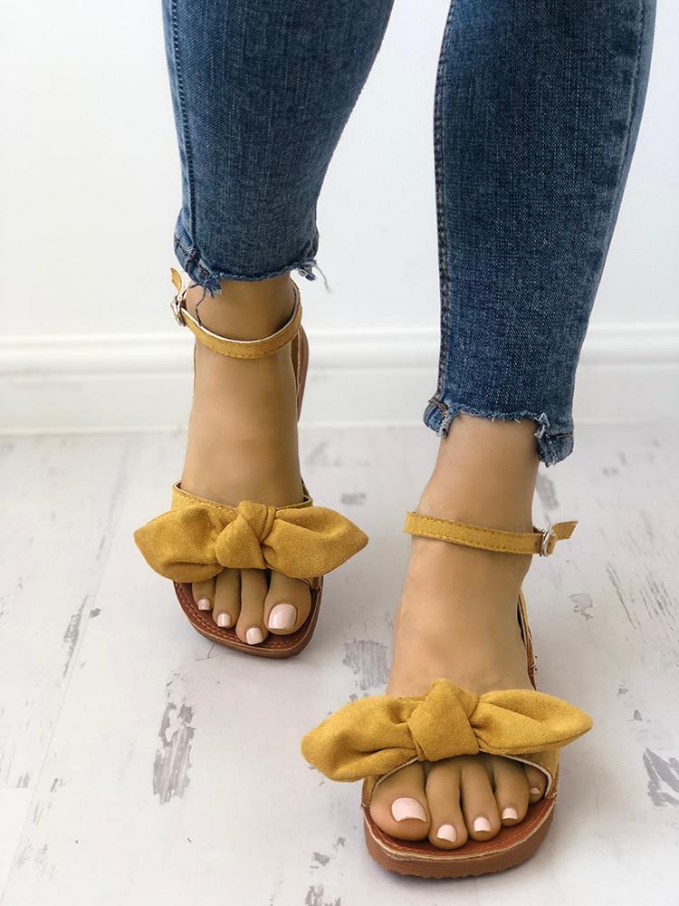 Solid Denim Bow Decorate Sandals - DadHats2ow6ix