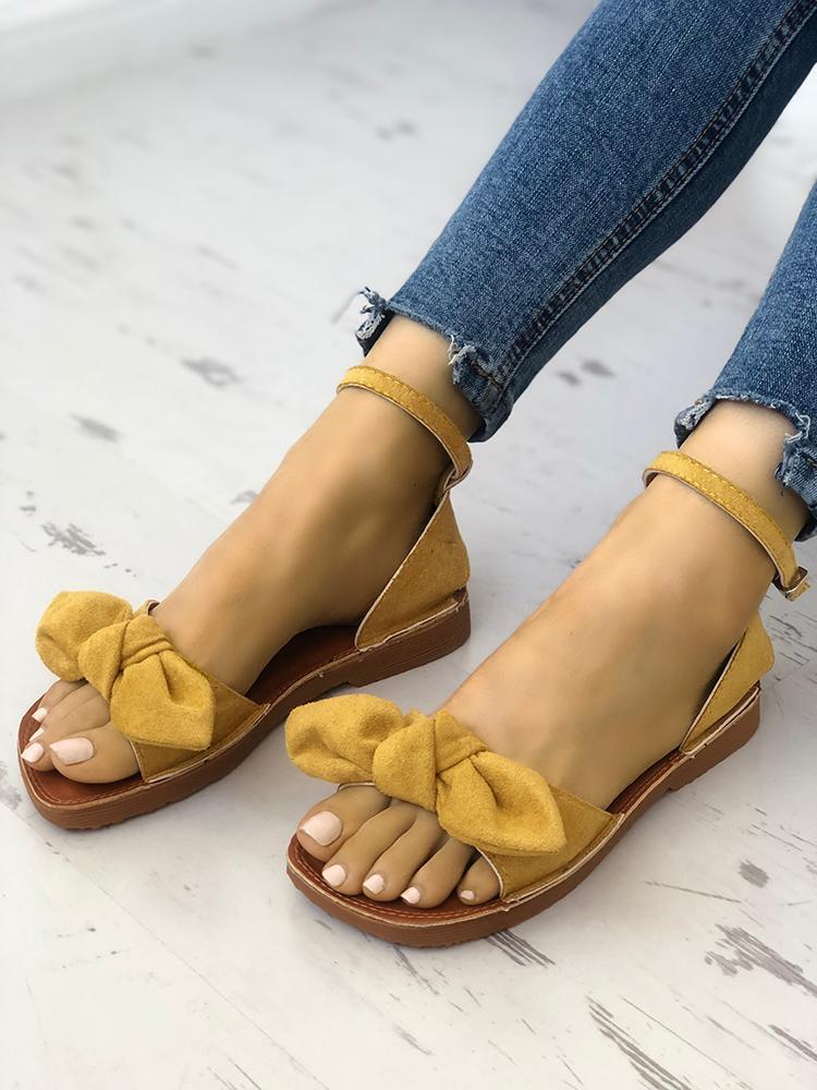 Solid Denim Bow Decorate Sandals - DadHats2ow6ix