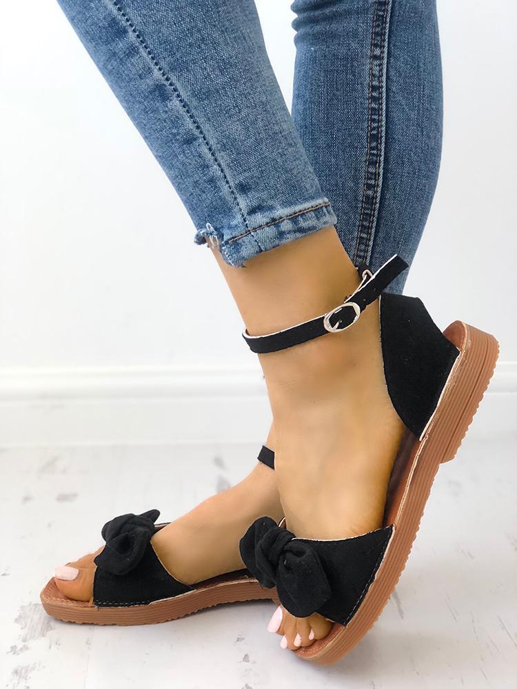 Solid Denim Bow Decorate Sandals - DadHats2ow6ix