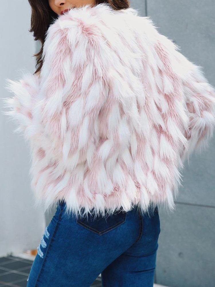 Color Block Open Front Fluffy Faux Fur Coat - DadHats2ow6ix