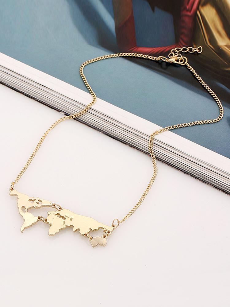 Fashion Alloy Plated Map Shaped Chains Necklace - DadHats2ow6ix