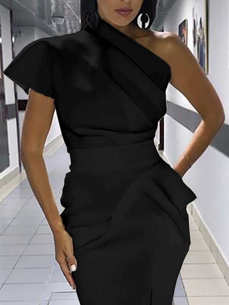 One Shoulder Ruched Irregular Formal Dress - DadHats2ow6ix