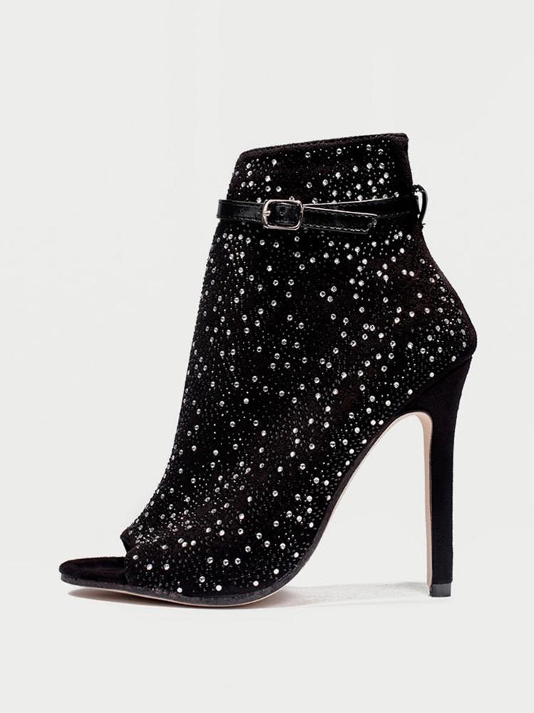 Sequins Pointed Toe Roman Heeled Boots - DadHats2ow6ix