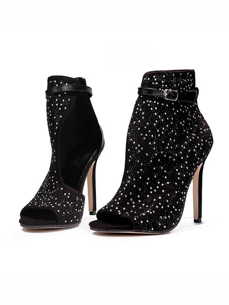 Sequins Pointed Toe Roman Heeled Boots - DadHats2ow6ix