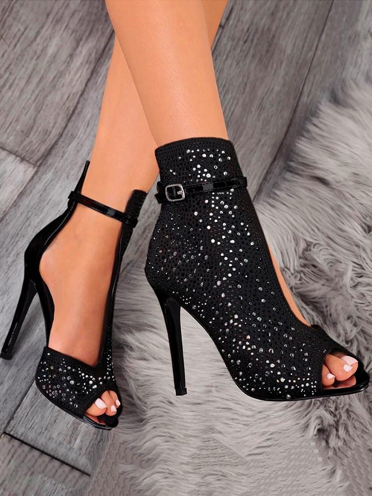 Sequins Pointed Toe Roman Heeled Boots - DadHats2ow6ix