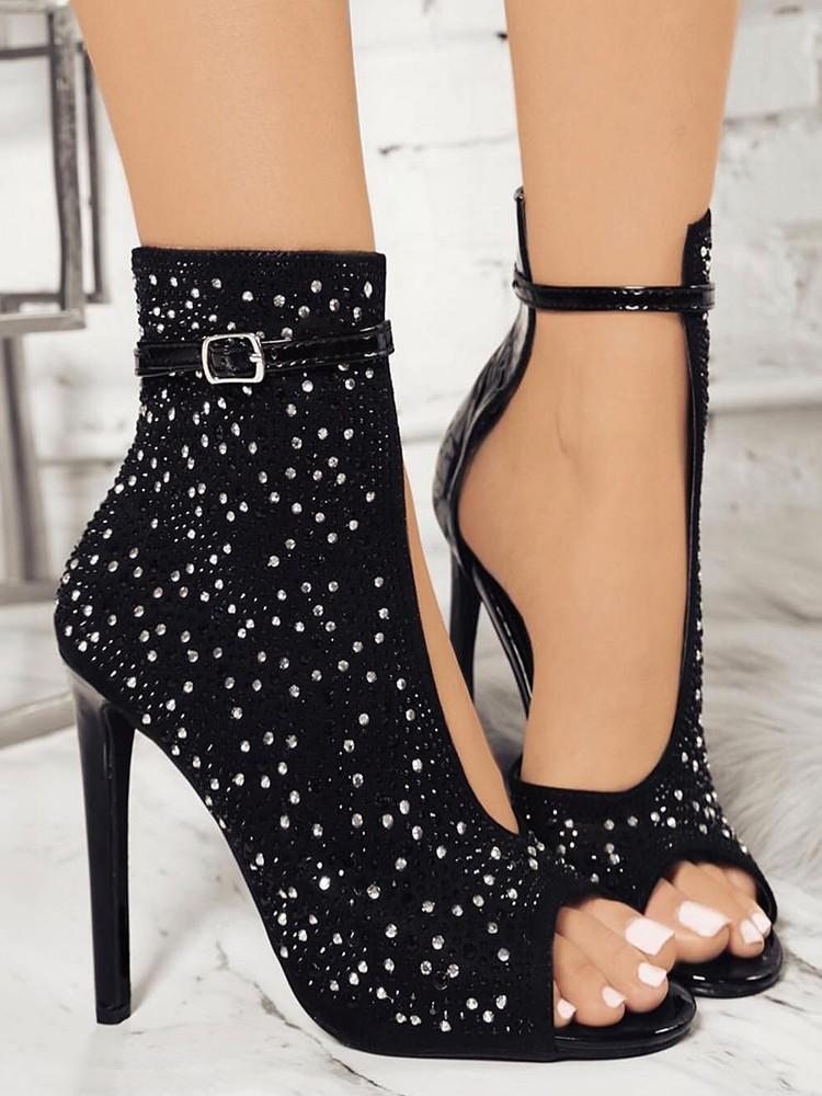 Sequins Pointed Toe Roman Heeled Boots - DadHats2ow6ix