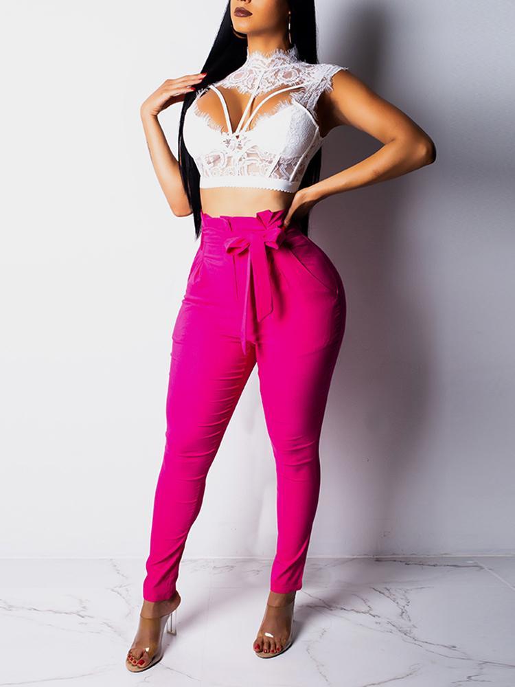 High Waist Belted Pencil Pants - DadHats2ow6ix