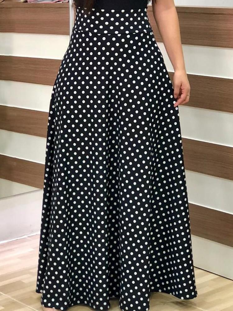 Short Sleeve Polka Dots Print Patchwork Maxi Dress - DadHats2ow6ix