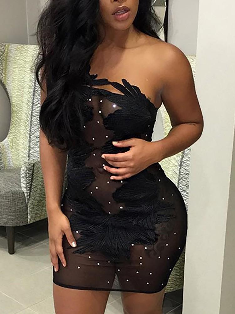 Hot Sequined Applique Sheer Mesh Bodycon Dress - DadHats2ow6ix