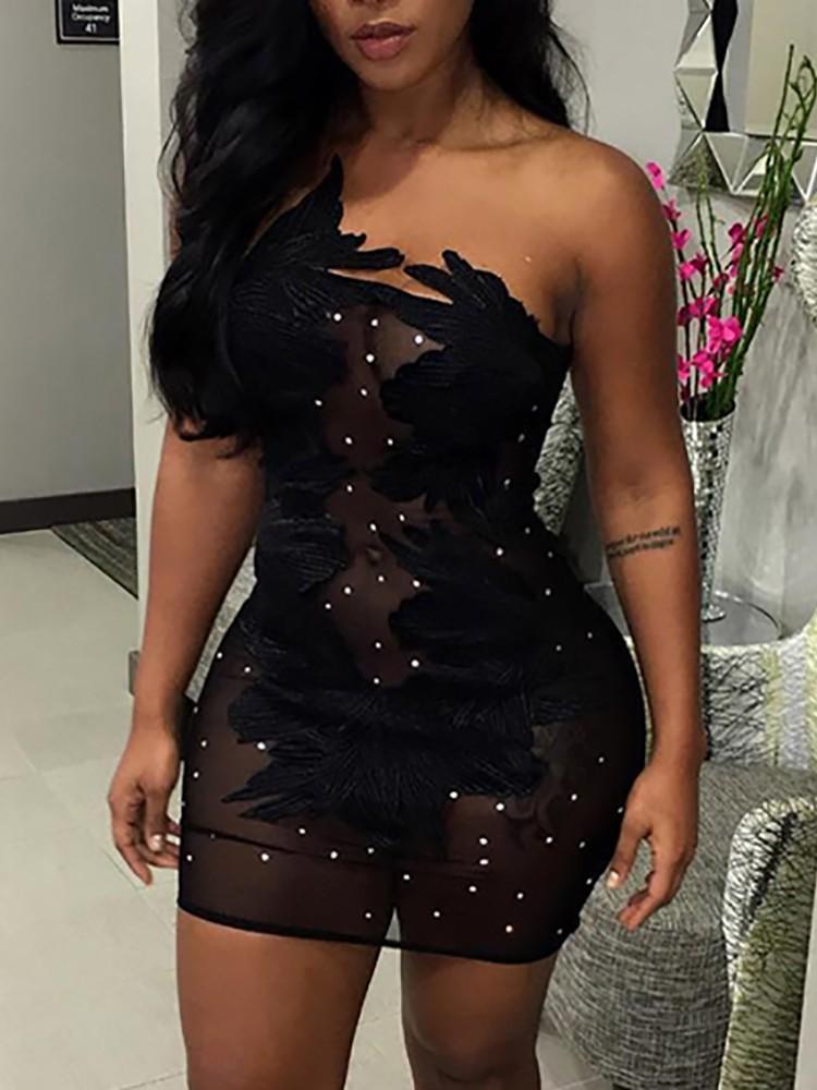 Hot Sequined Applique Sheer Mesh Bodycon Dress - DadHats2ow6ix