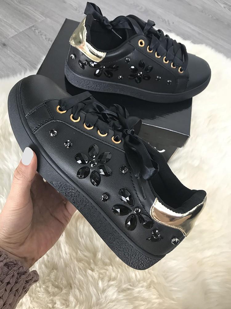 Shiny Embellished Low Top Sneakers - DadHats2ow6ix