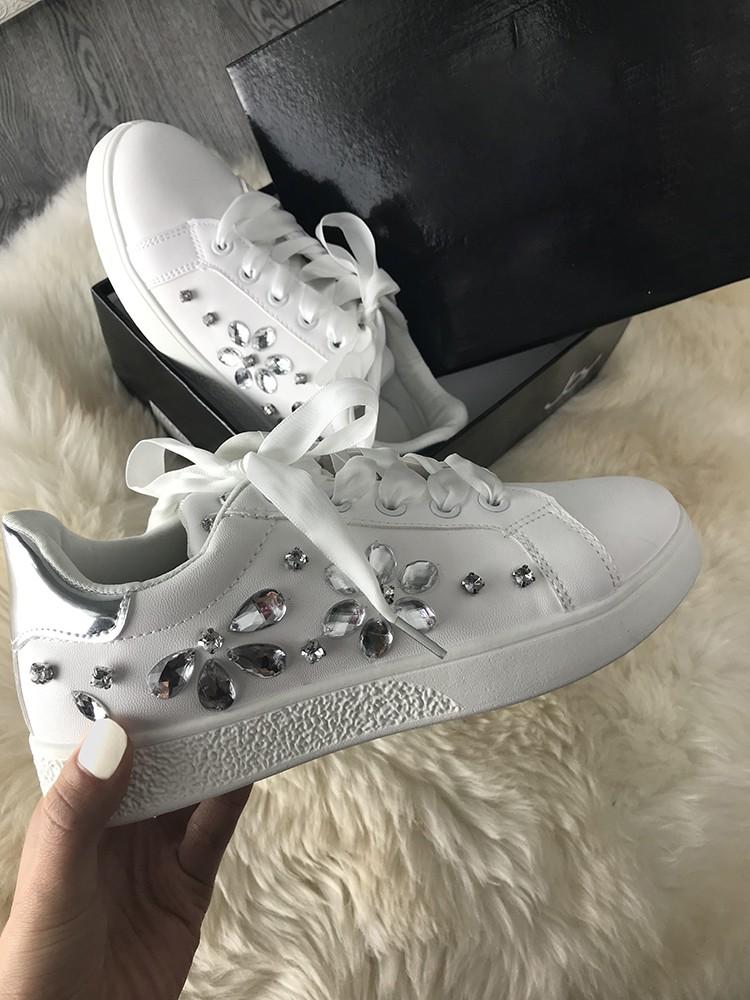 Shiny Embellished Low Top Sneakers - DadHats2ow6ix