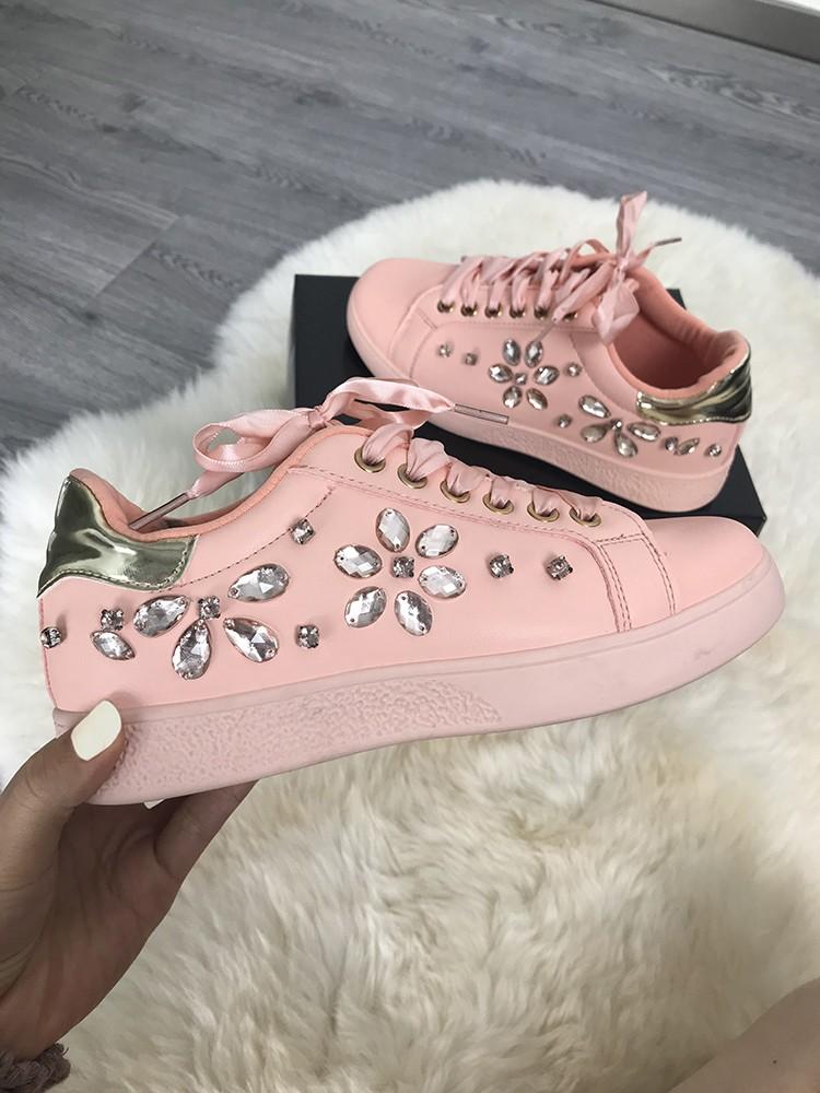 Shiny Embellished Low Top Sneakers - DadHats2ow6ix