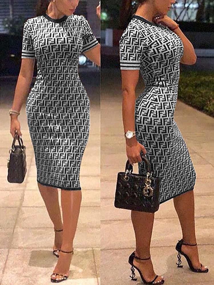 Digital Print Contrast Binding Bodycon Dress - DadHats2ow6ix