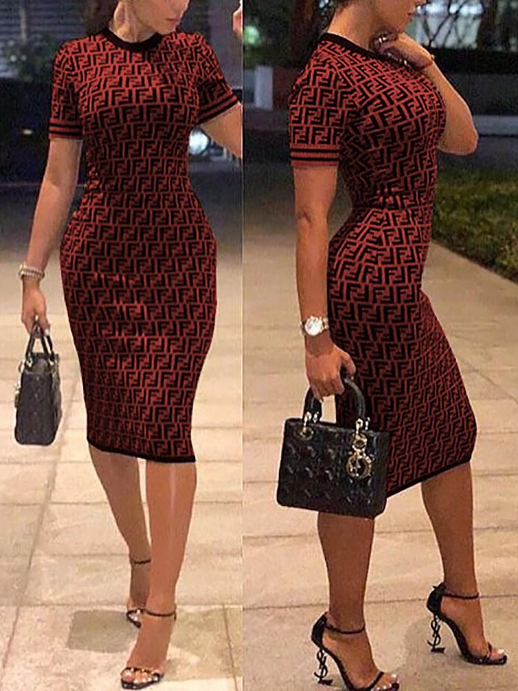 Digital Print Contrast Binding Bodycon Dress - DadHats2ow6ix