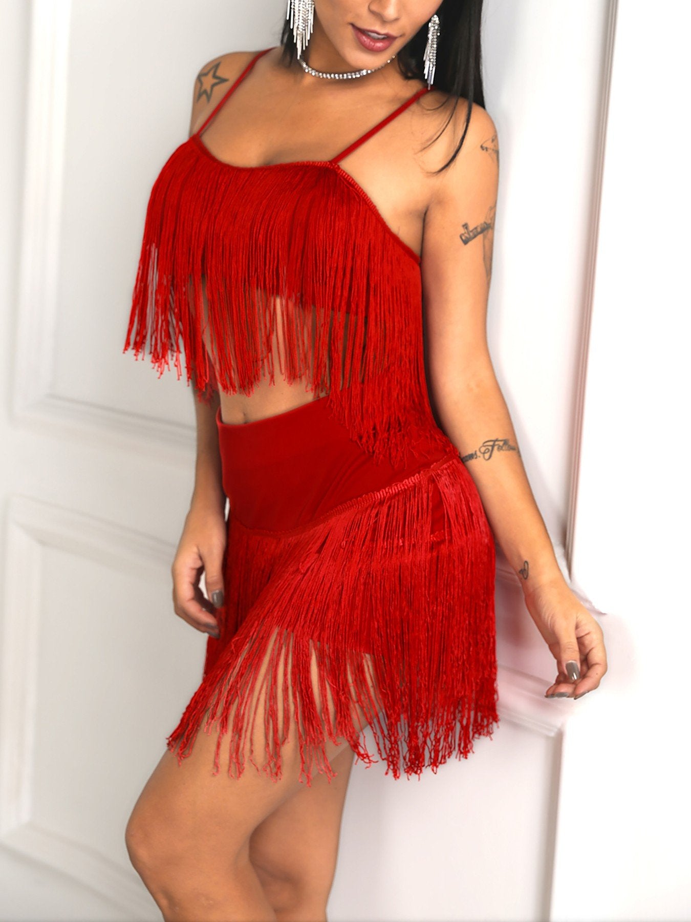 Spaghetti Strap Tassel Crop Top & Skirt Sets - DadHats2ow6ix