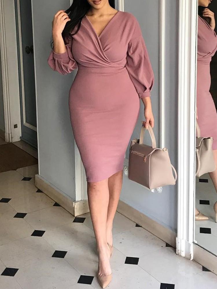 Lantern Sleeve Ruched Bodycon Dress - DadHats2ow6ix