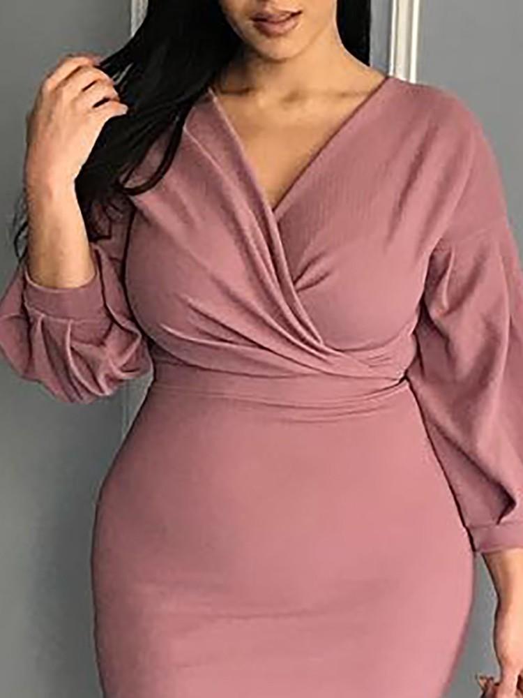 Lantern Sleeve Ruched Bodycon Dress - DadHats2ow6ix