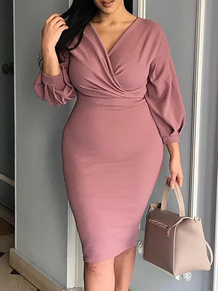 Lantern Sleeve Ruched Bodycon Dress - DadHats2ow6ix