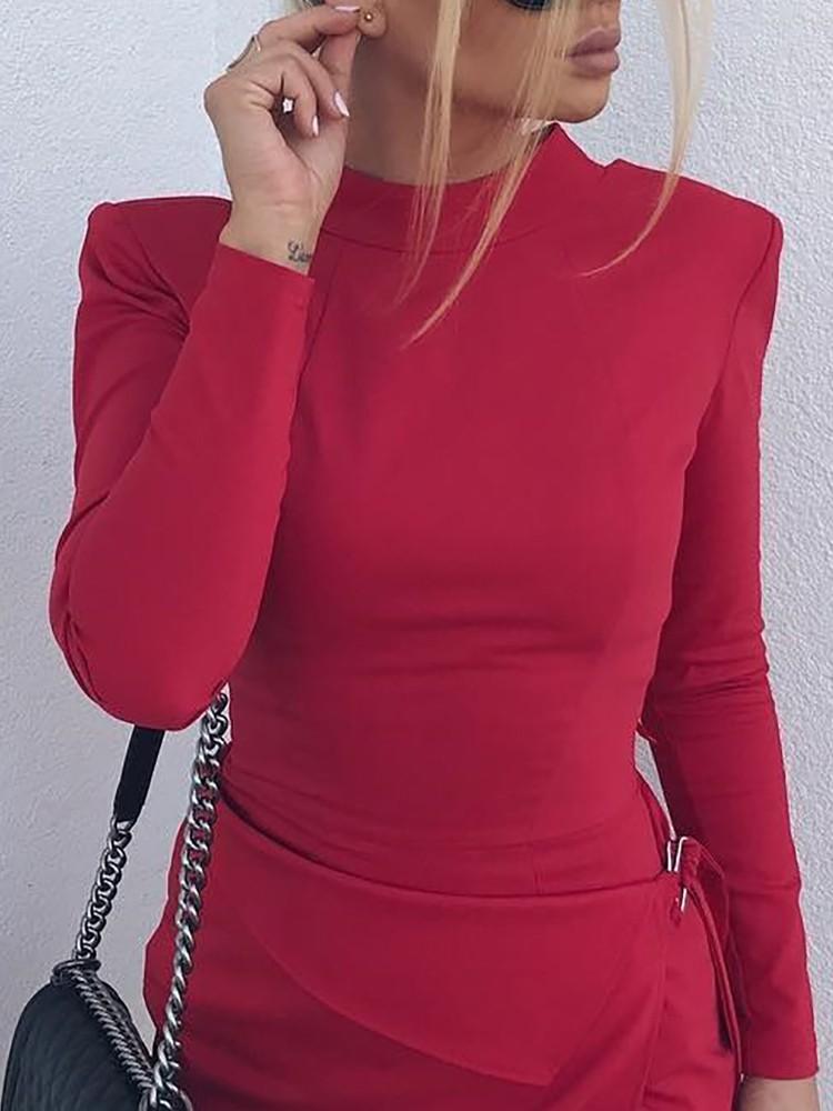 Solid Long Sleeve Bodycon Mini Dress - DadHats2ow6ix