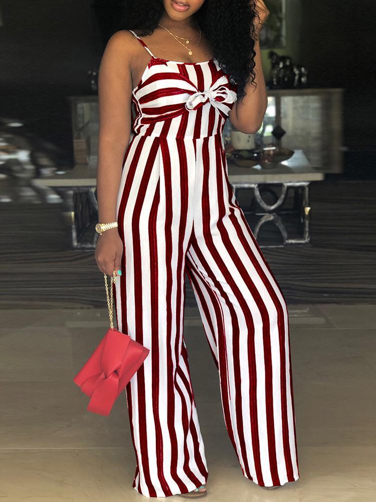 Striped Bowtie Detail Cutout Back Jumpsuit - DadHats2ow6ix