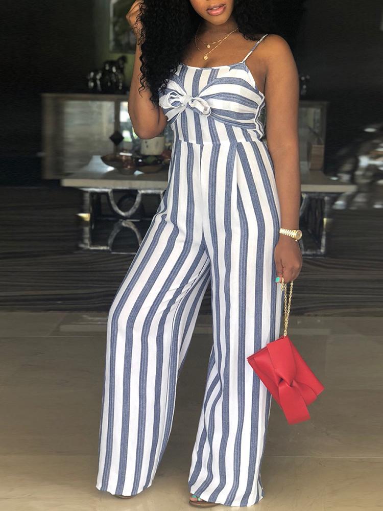 Striped Bowtie Detail Cutout Back Jumpsuit - DadHats2ow6ix