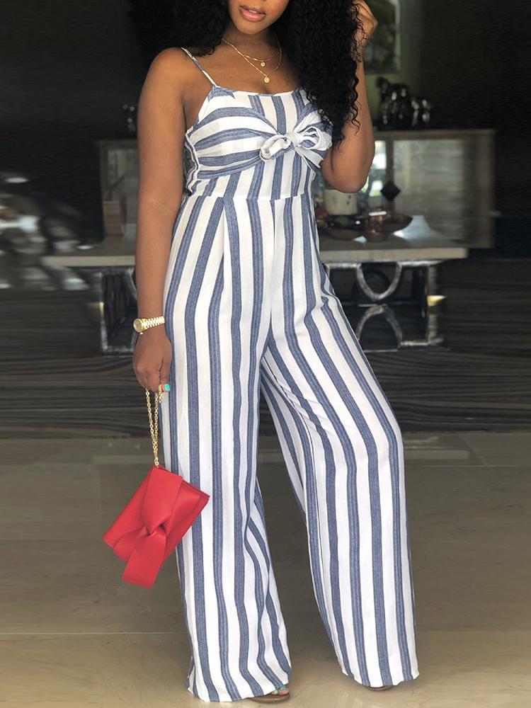 Striped Bowtie Detail Cutout Back Jumpsuit - DadHats2ow6ix